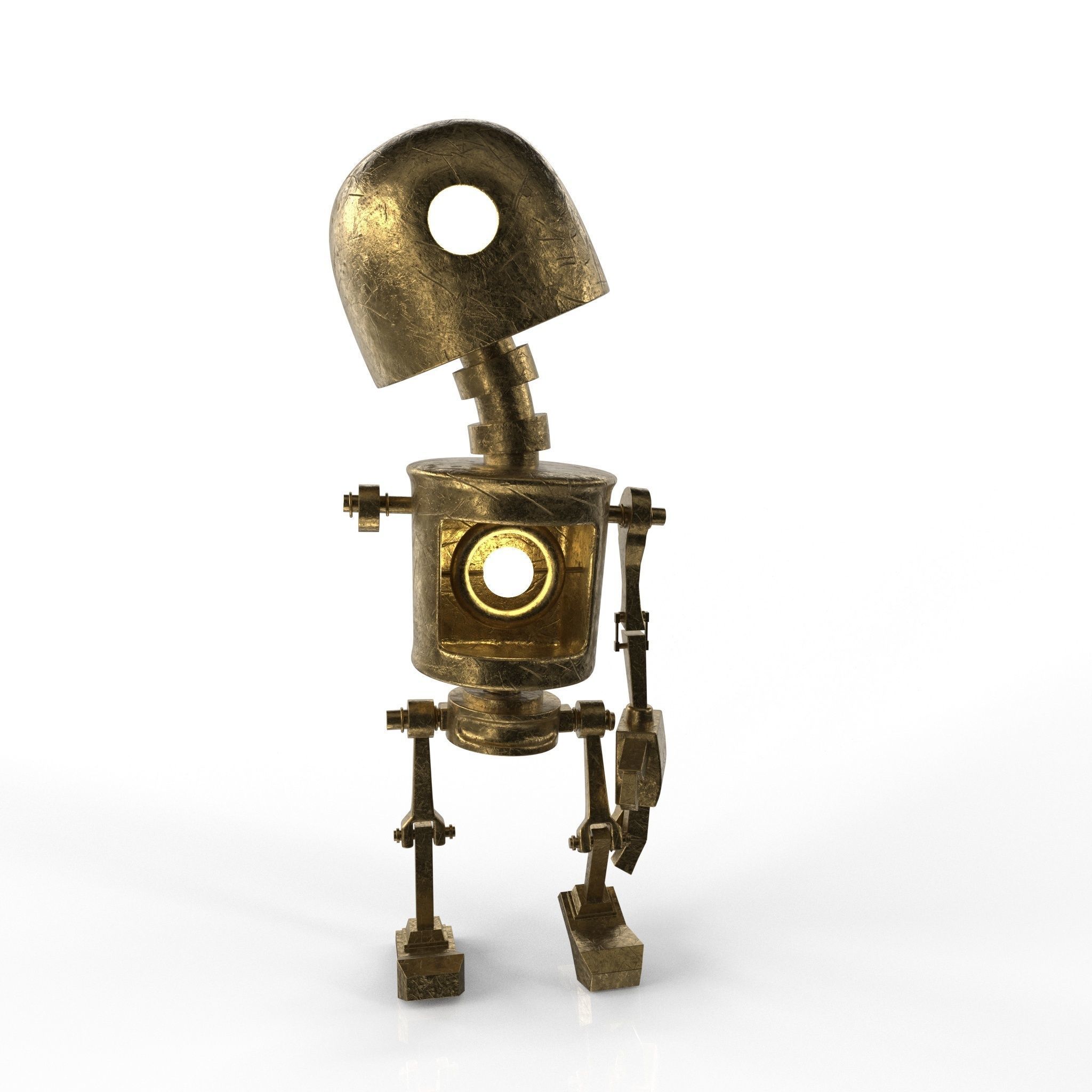 Tin Gold Robot Low-poly 3D model_6