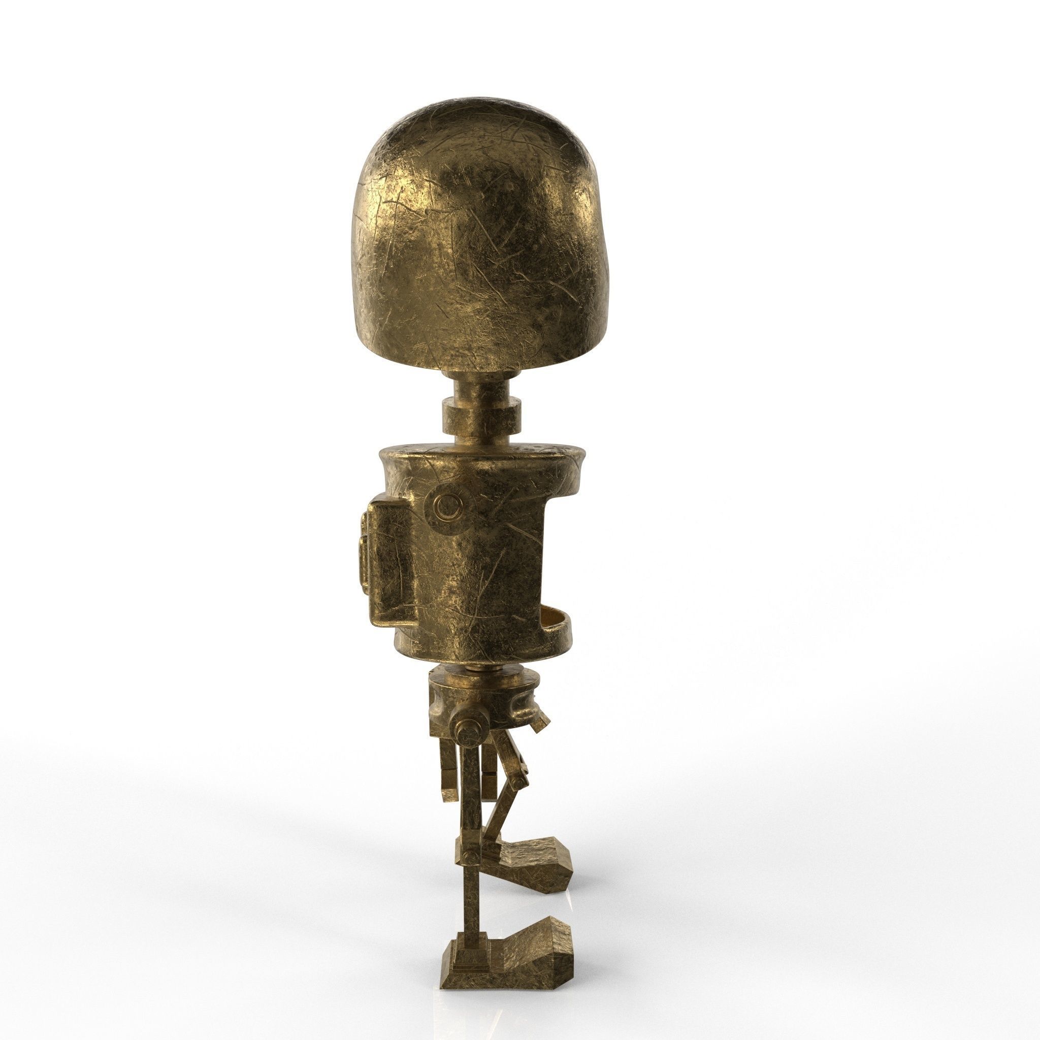 Tin Gold Robot Low-poly 3D model_10