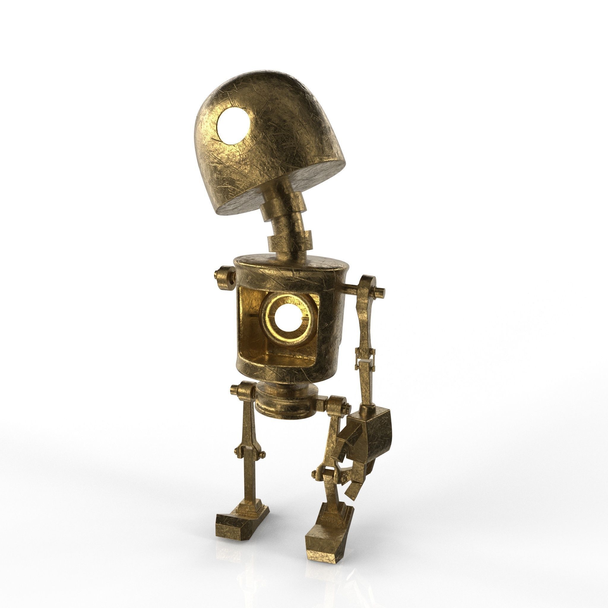 Tin Gold Robot Low-poly 3D model_27