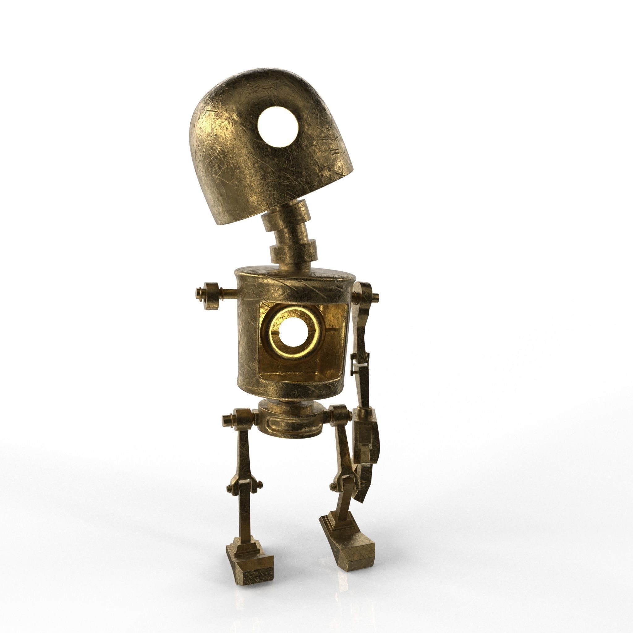 Tin Gold Robot Low-poly 3D model_7