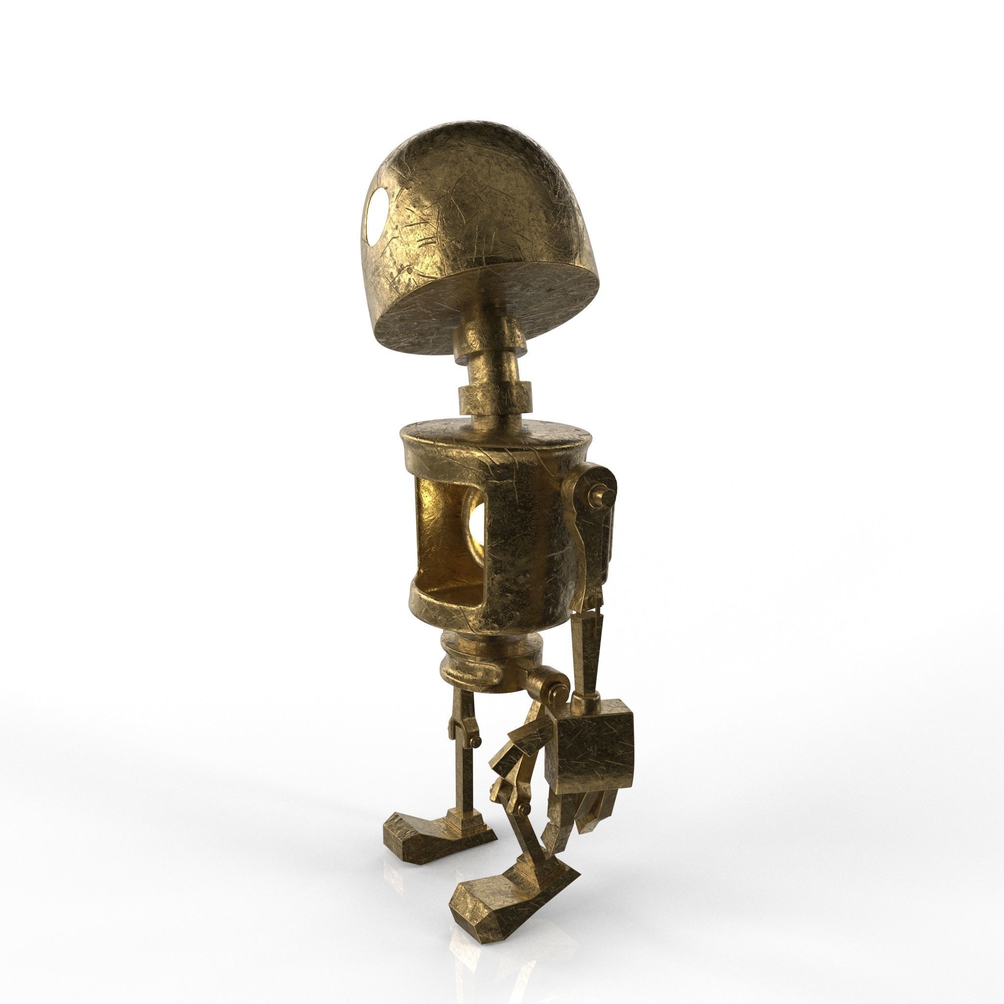 Tin Gold Robot Low-poly 3D model_25