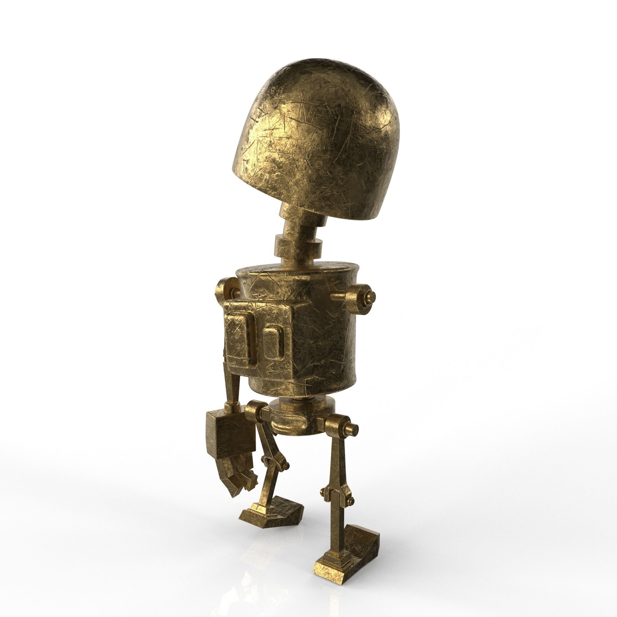 Tin Gold Robot Low-poly 3D model_13