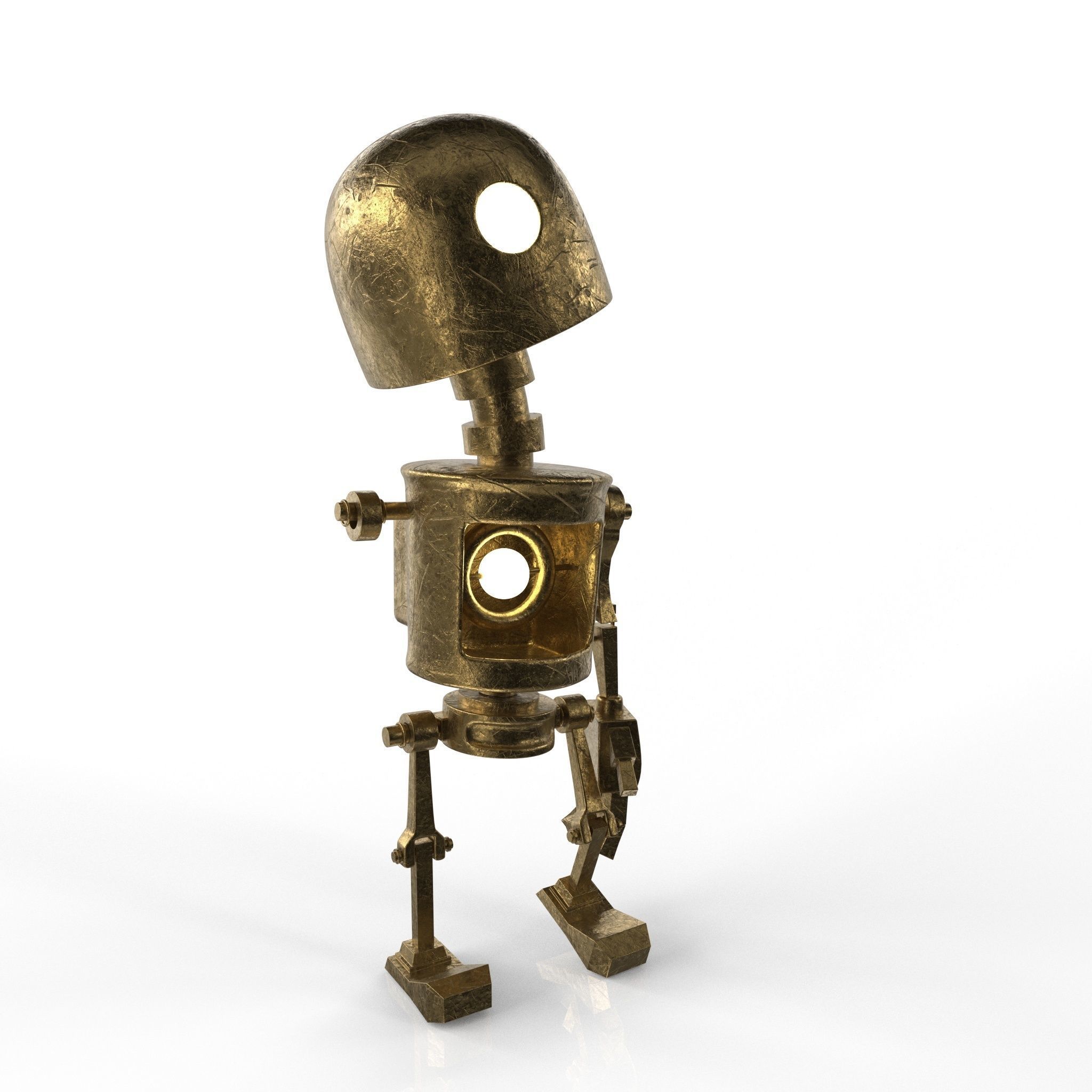 Tin Gold Robot Low-poly 3D model_9