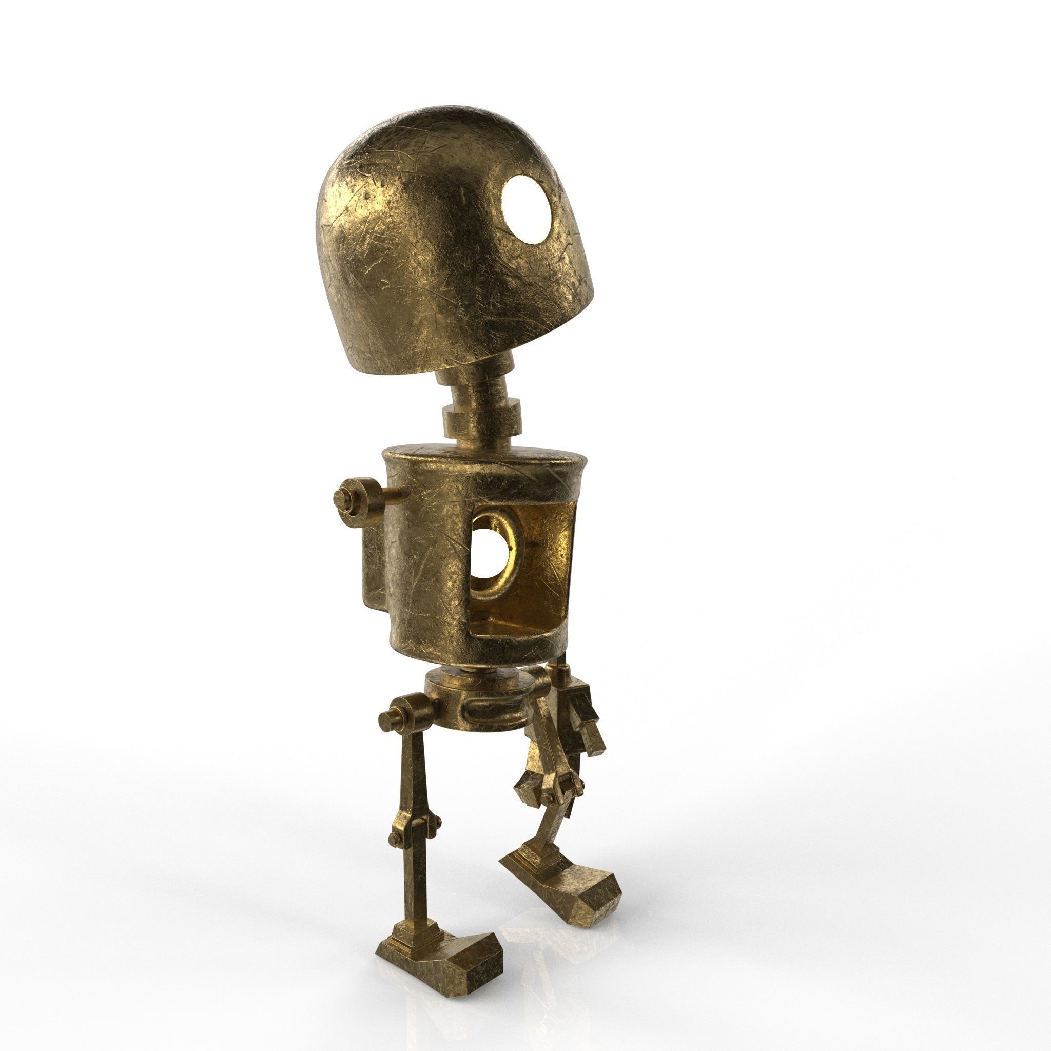 Tin Gold Robot Low-poly 3D model_5