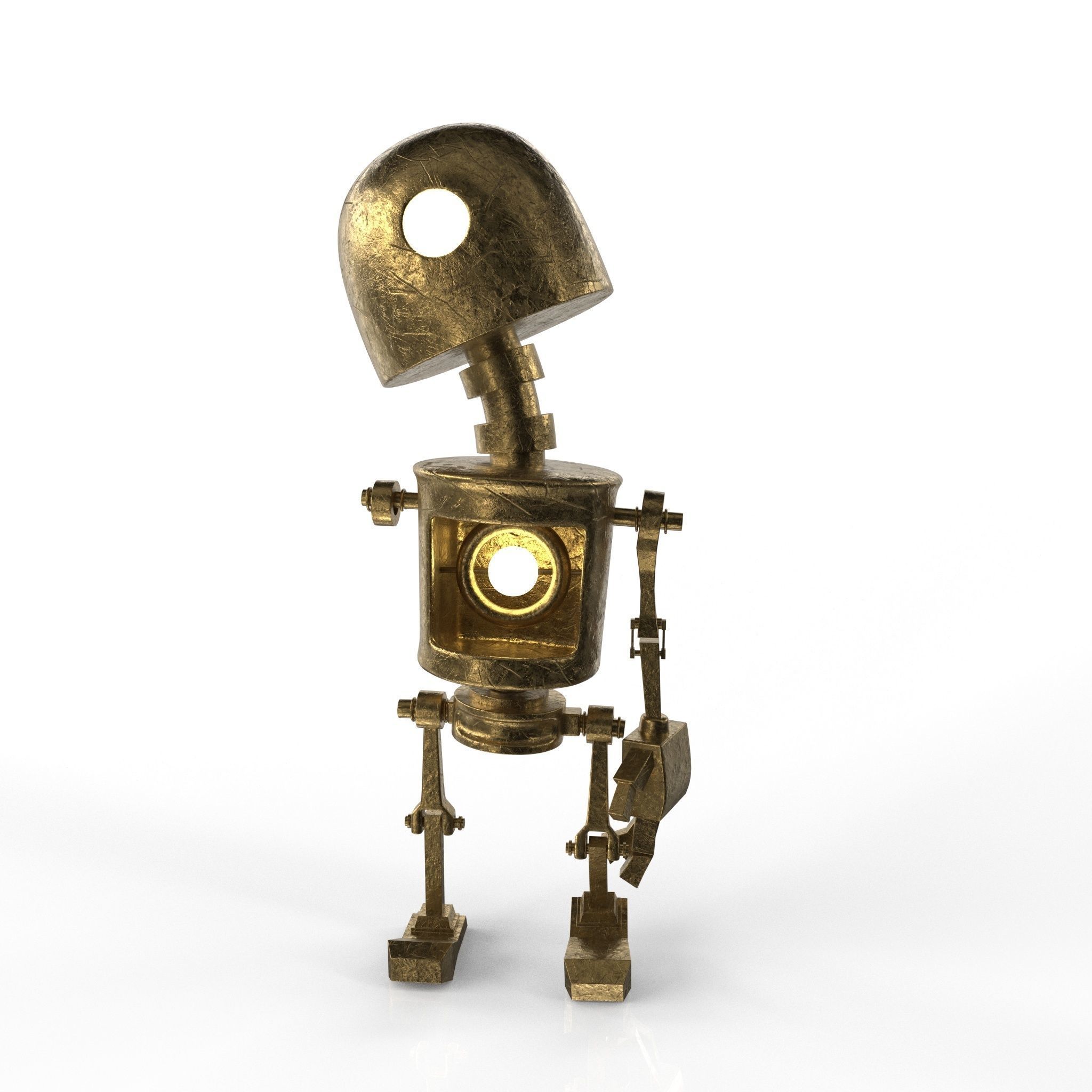 Tin Gold Robot Low-poly 3D model_30
