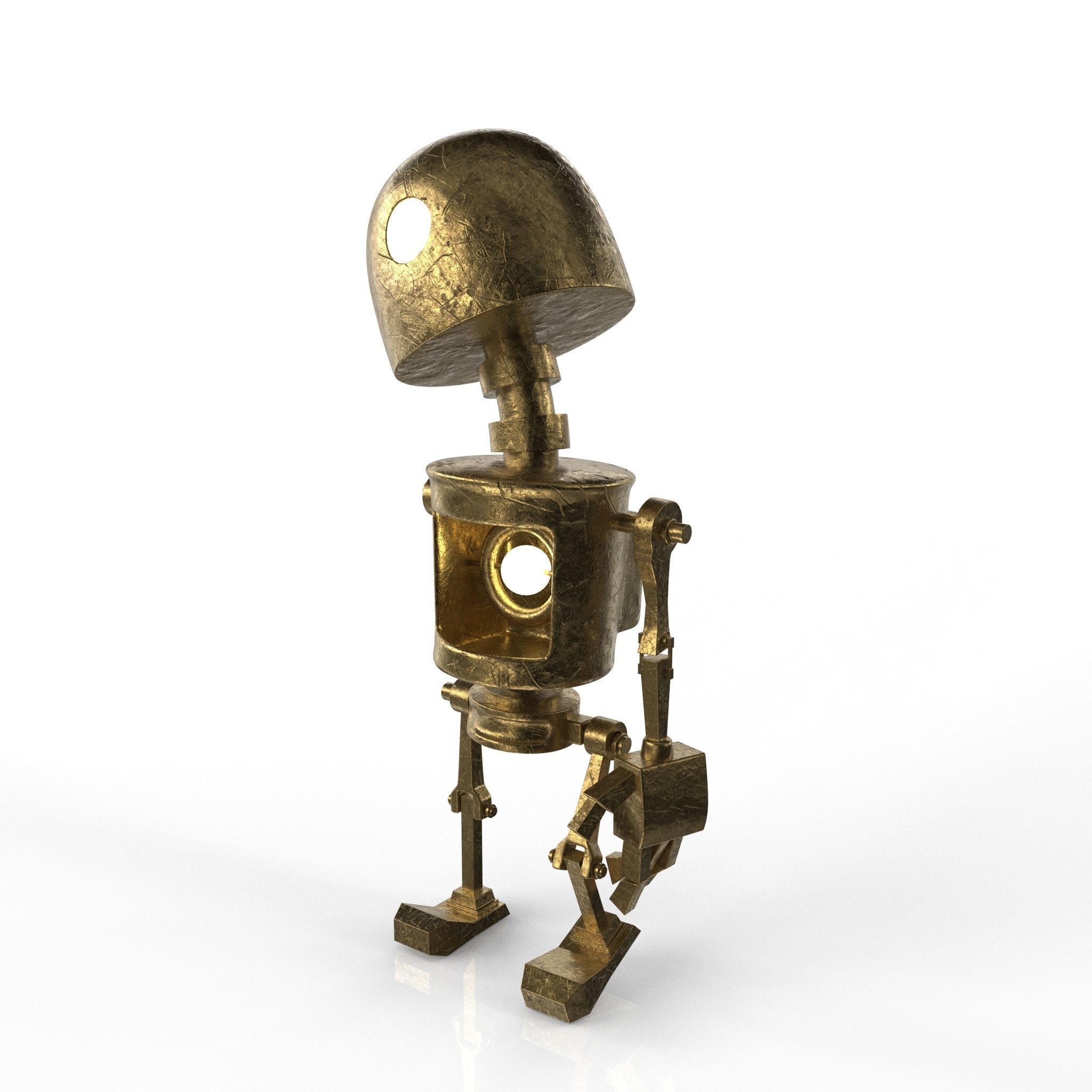 Tin Gold Robot Low-poly 3D model_26