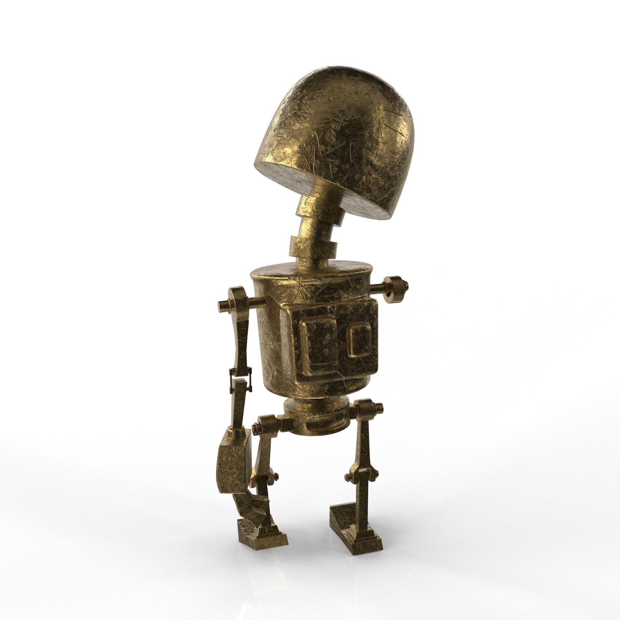Tin Gold Robot Low-poly 3D model_15