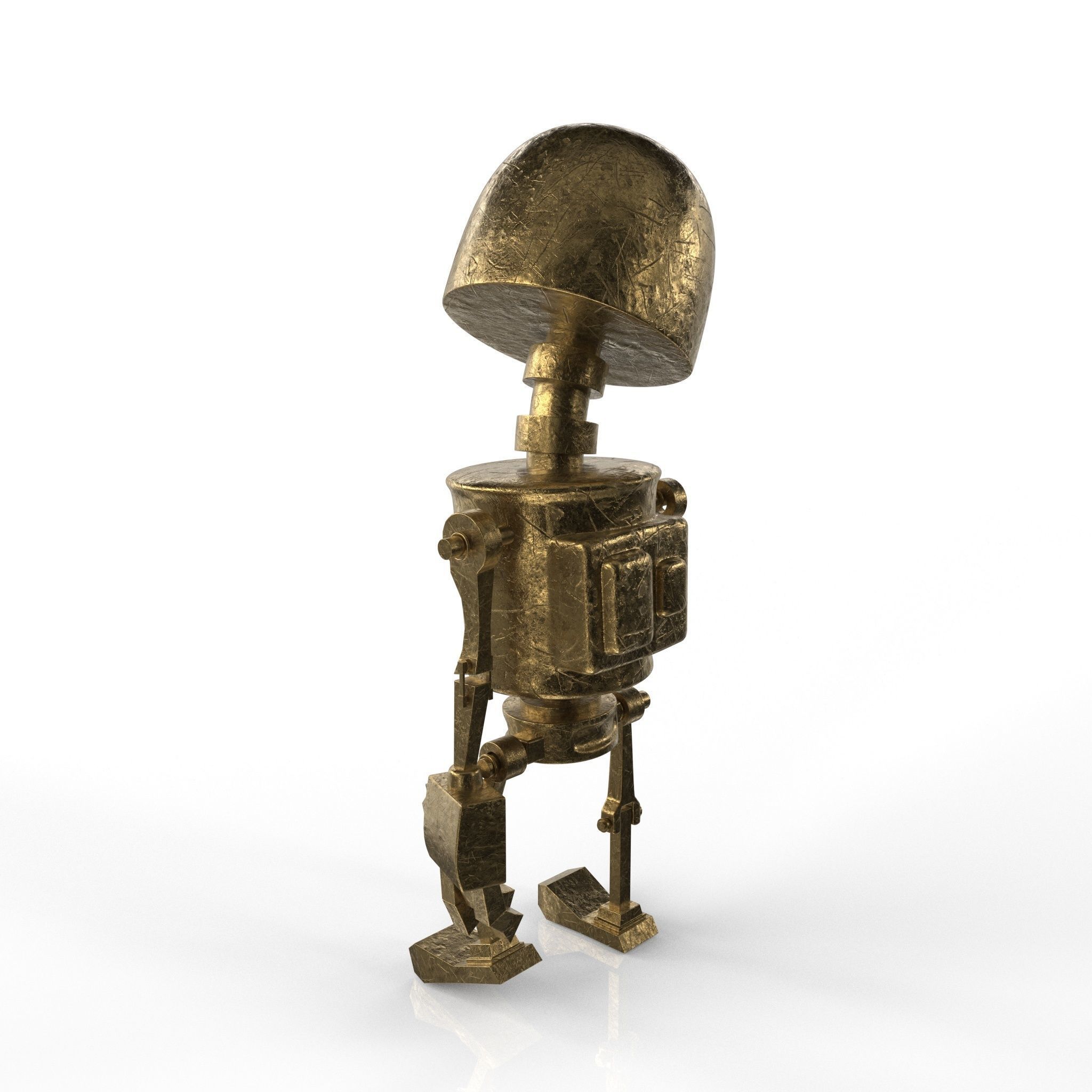 Tin Gold Robot Low-poly 3D model_14