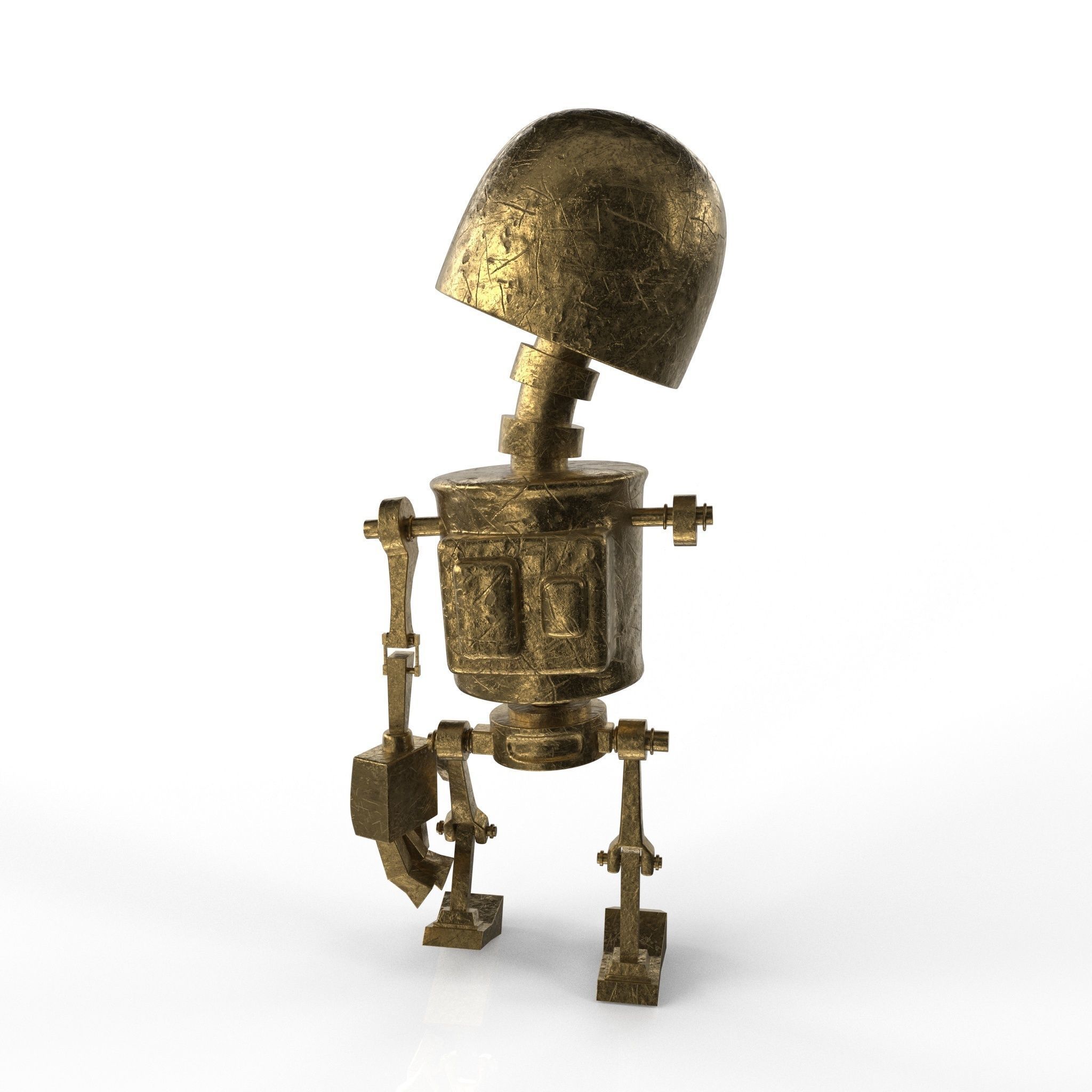 Tin Gold Robot Low-poly 3D model_12