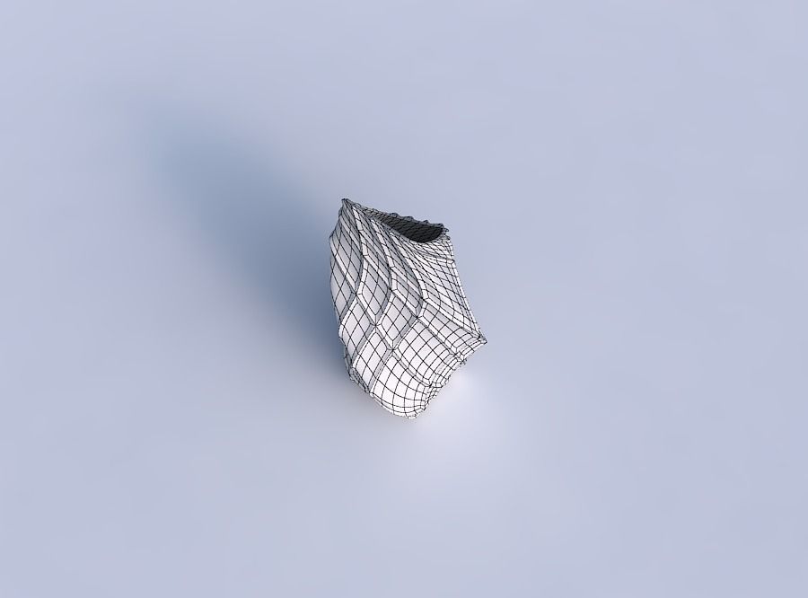 Vase twisted bent quadratic with wavy sparse extruded lines 3D print model_6