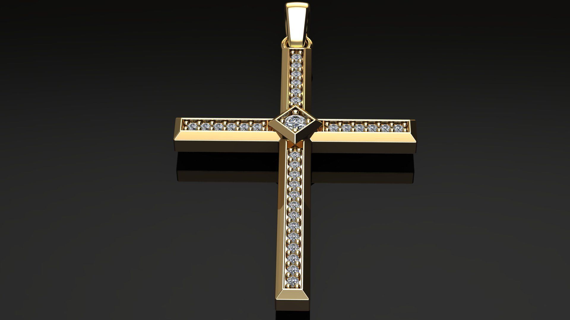 Cross Pendant with Diamonds 3D print model_3
