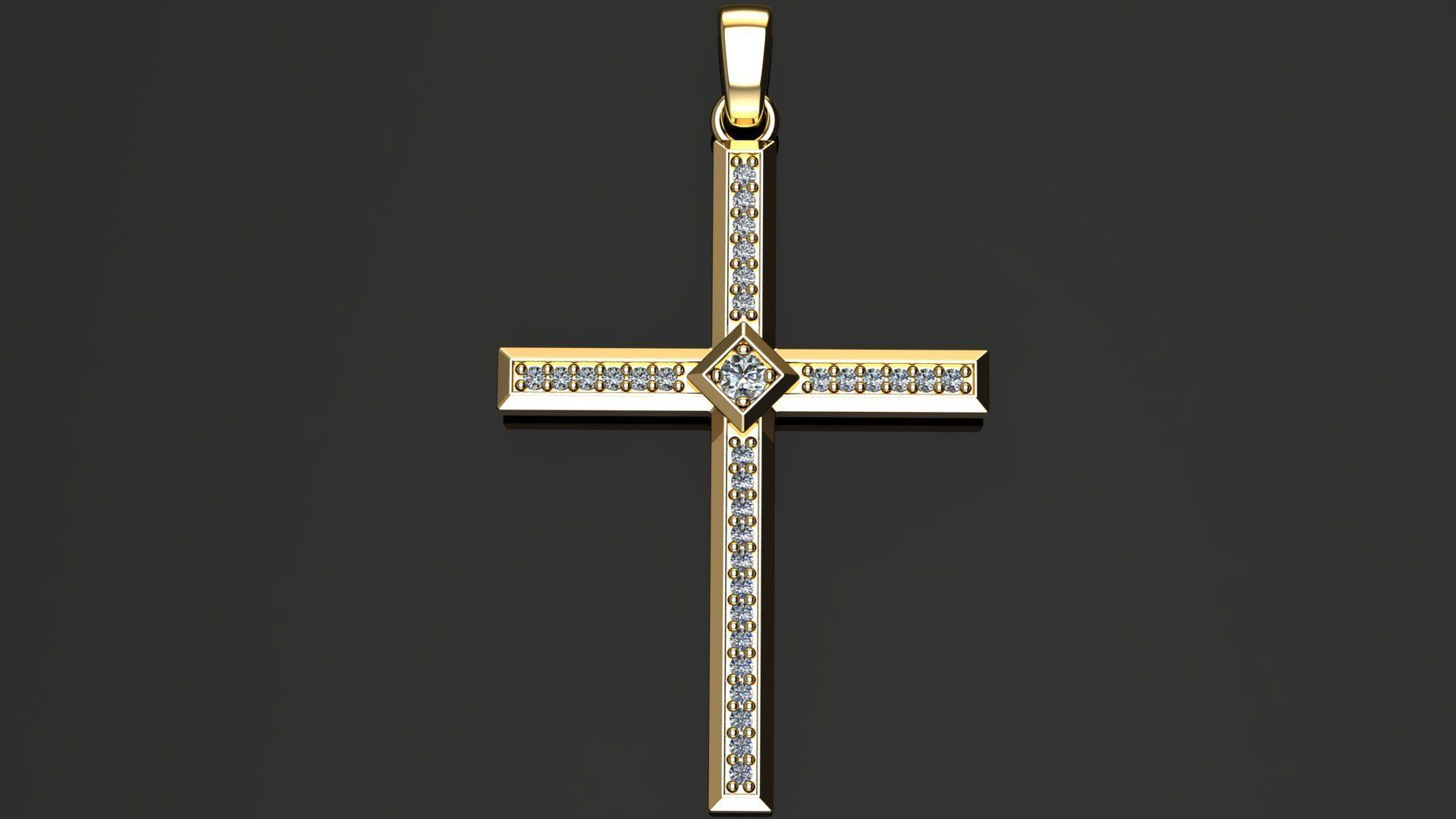 Cross Pendant with Diamonds 3D print model_2