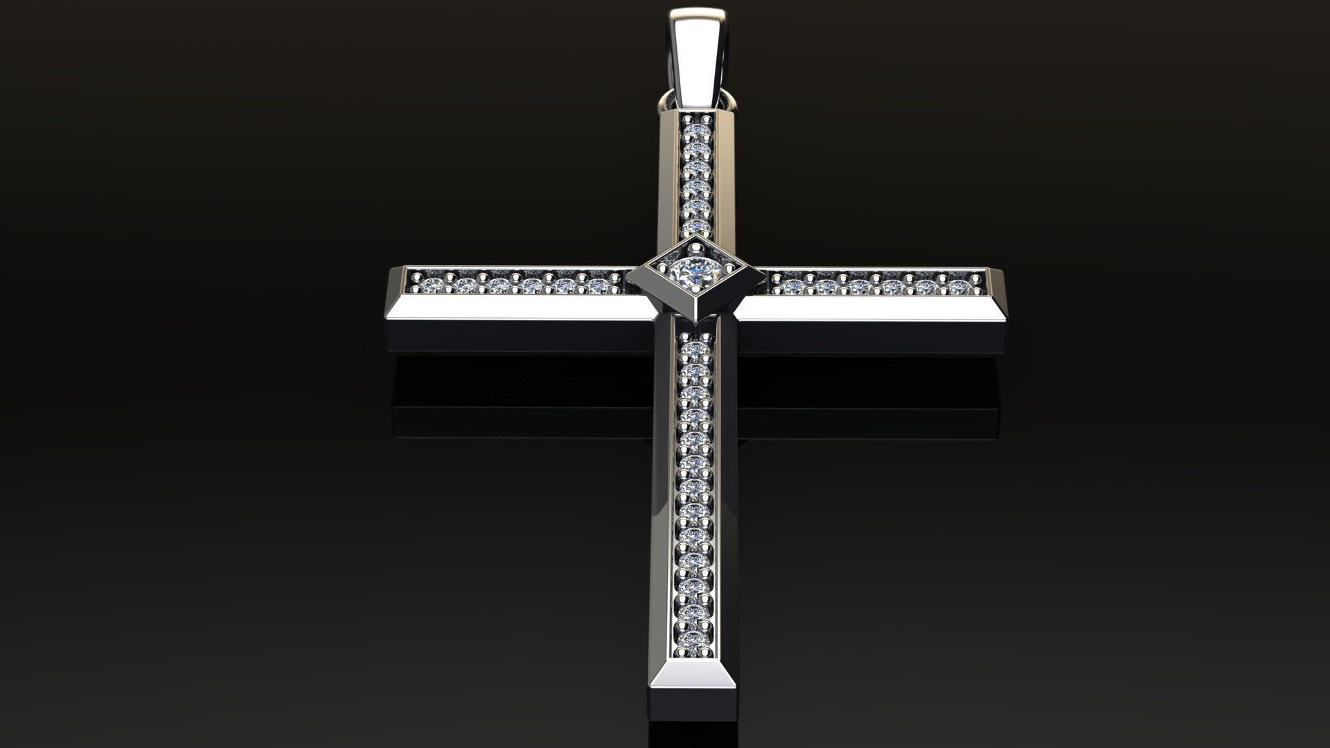 Cross Pendant with Diamonds 3D print model_12