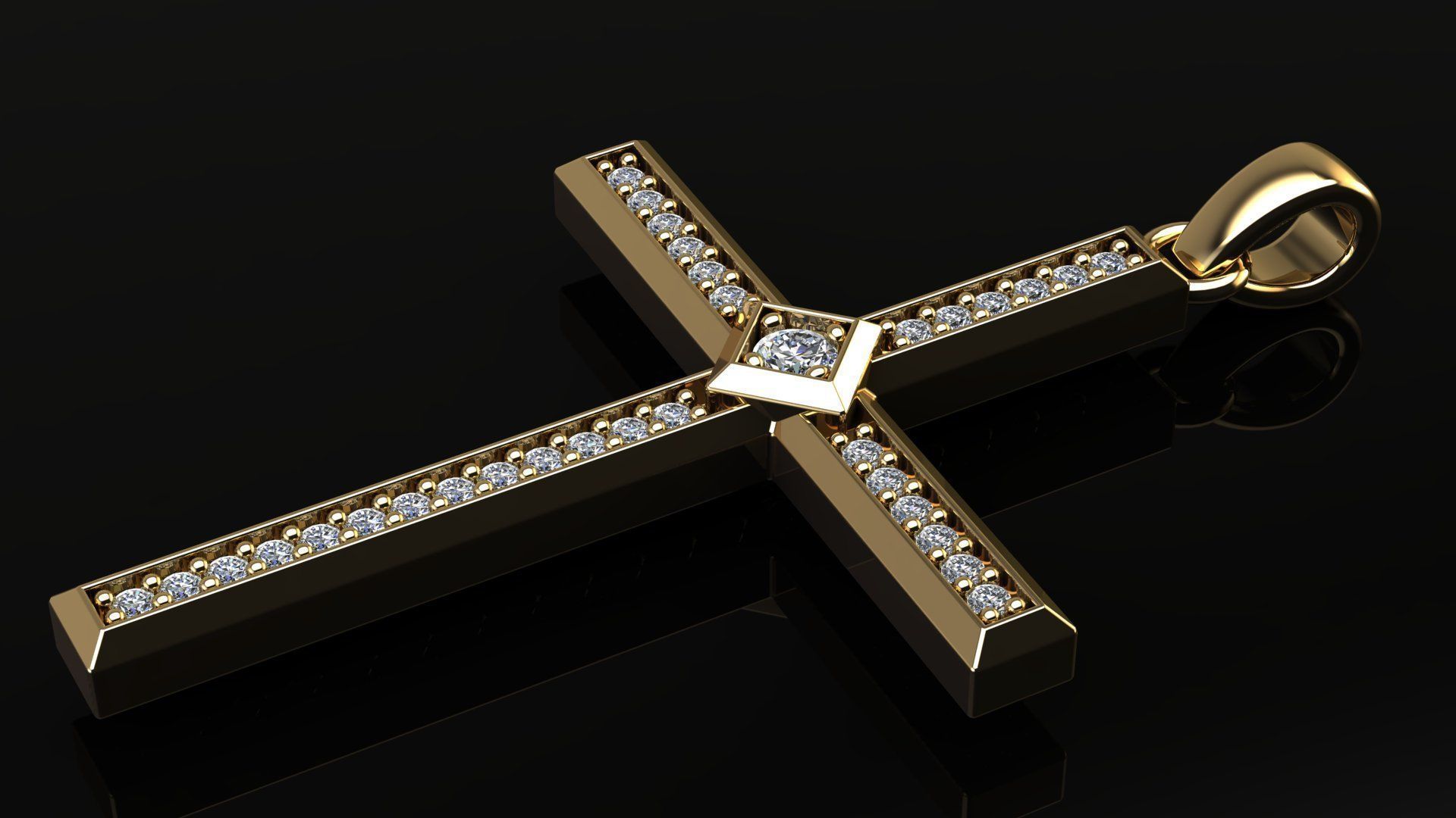 Cross Pendant with Diamonds 3D print model_4