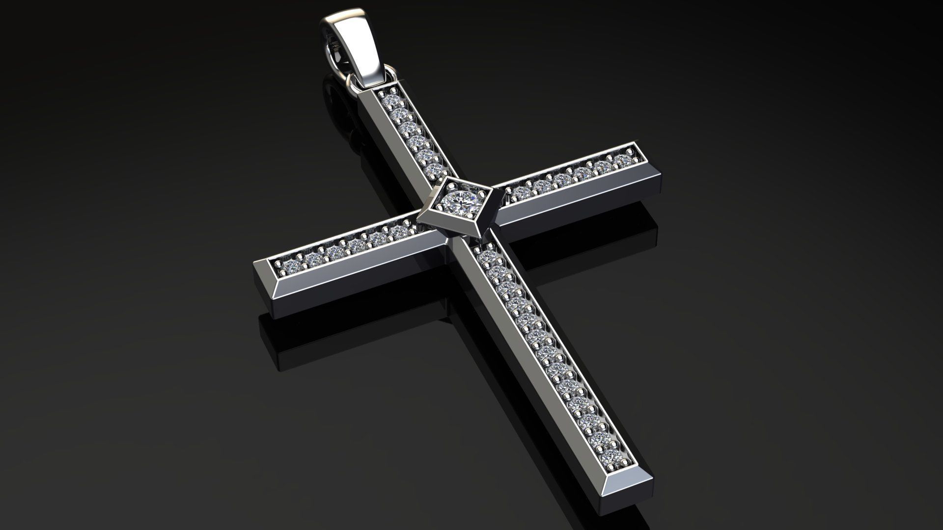 Cross Pendant with Diamonds 3D print model_10