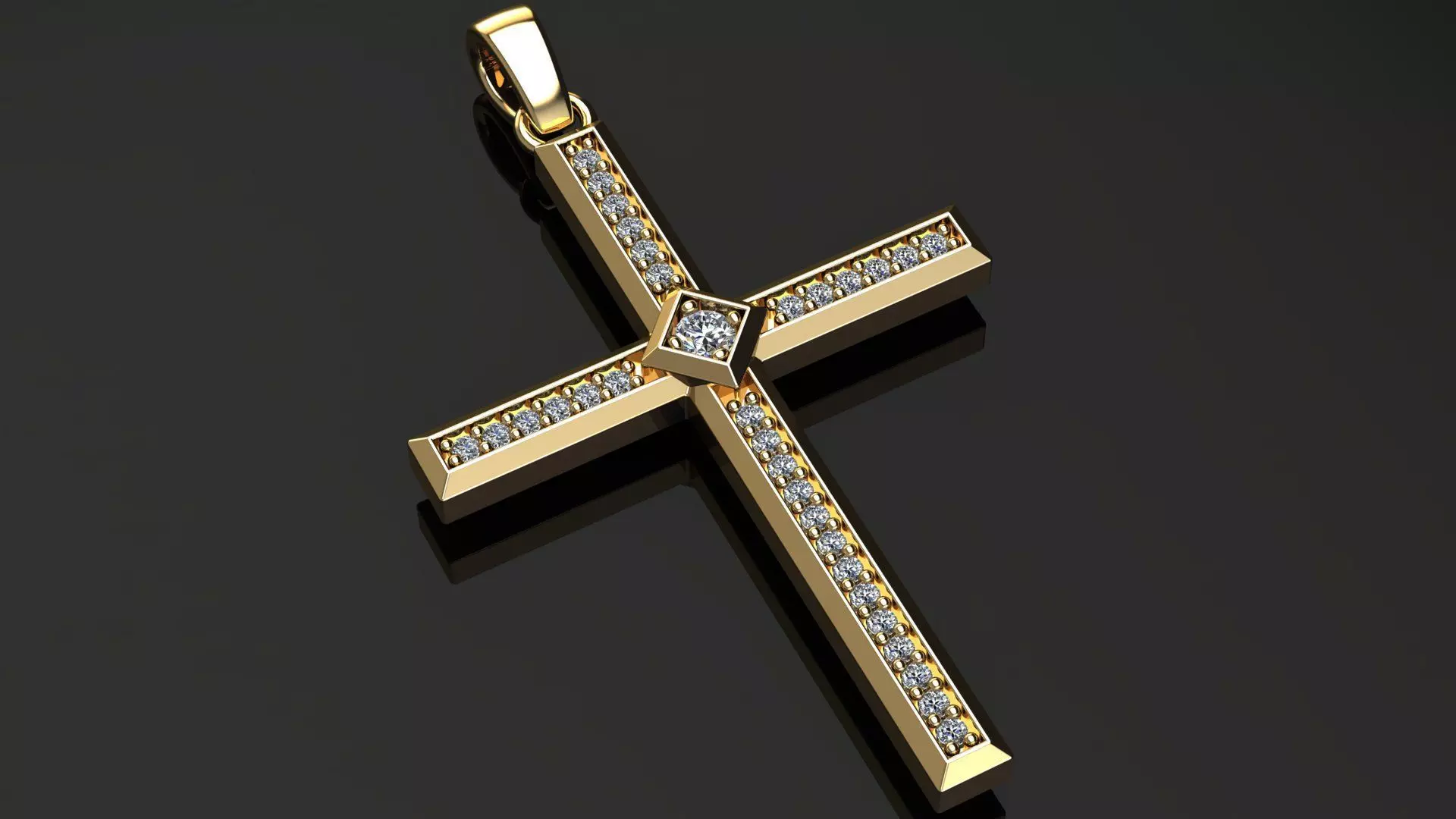 Cross Pendant with Diamonds 3D print model_0