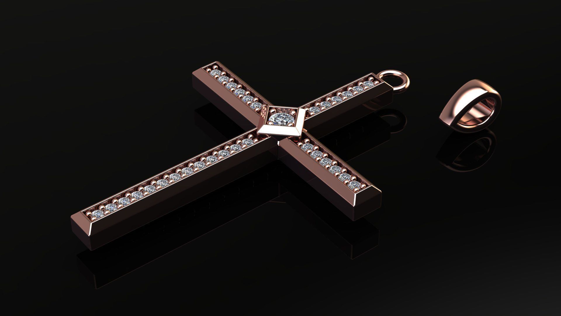 Cross Pendant with Diamonds 3D print model_16