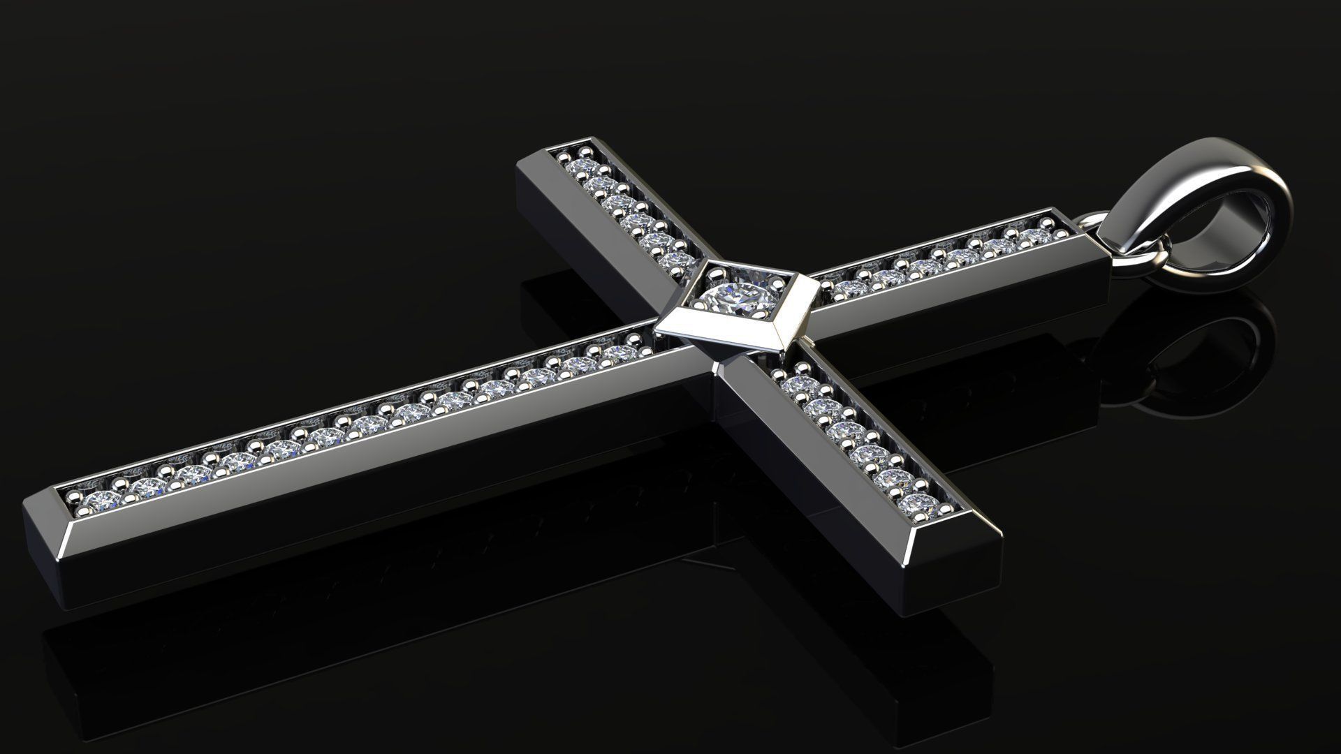 Cross Pendant with Diamonds 3D print model_11