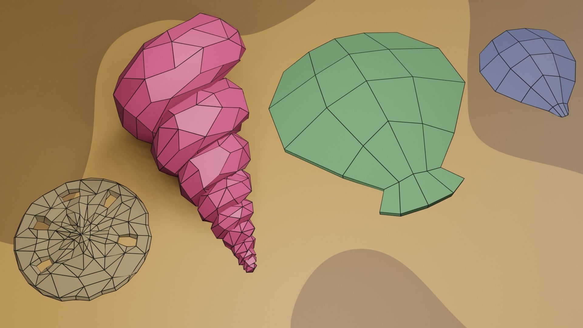 Shells set of seashells on beach Free low-poly 3D model_6