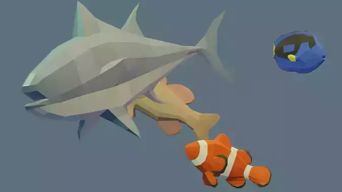 Low Poly Fish and orange Free low-poly 3D model