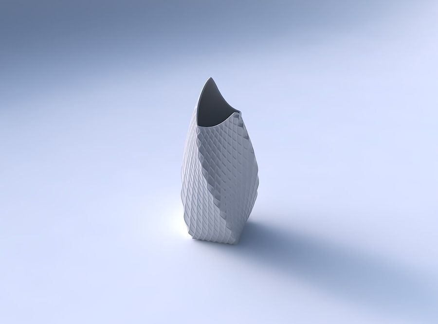 Vase twisted double arc quadratic with diagonal grid dents 3D print model_3
