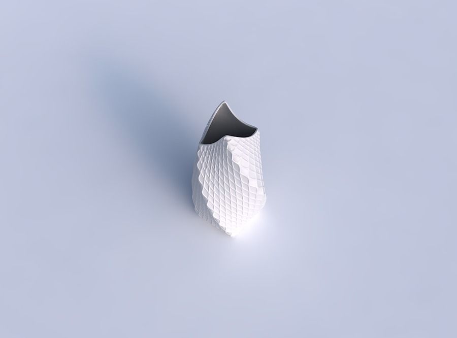 Vase twisted double arc quadratic with diagonal grid dents 3D print model_1