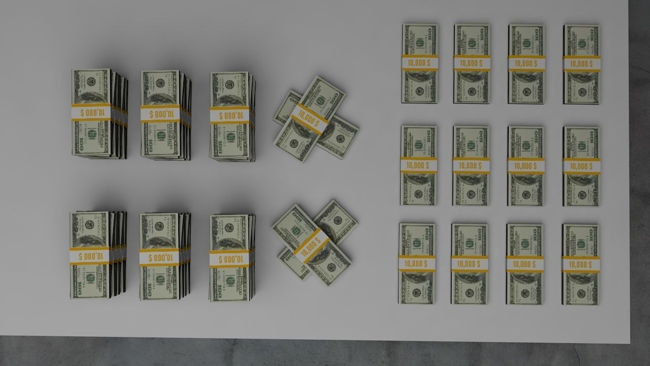cash money stacks Low-poly 3D model_4
