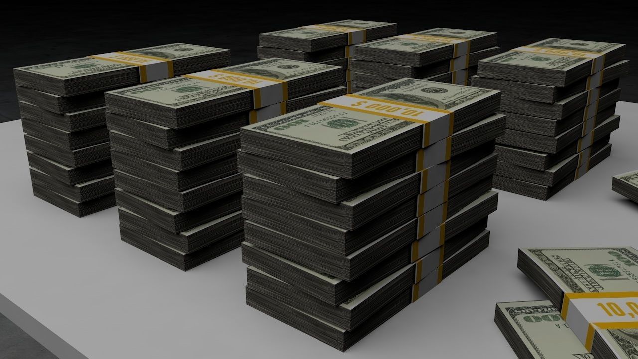 cash money stacks Low-poly 3D model_1