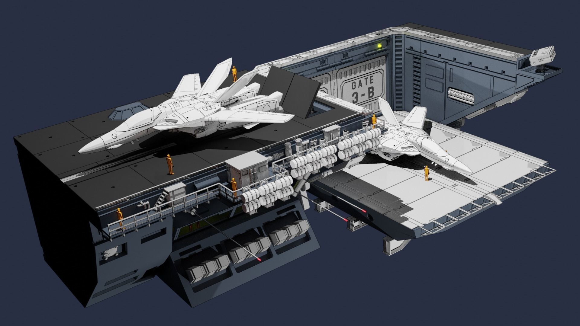Set3 - Macross SDF1 Prometheus Hangar elevator-left Flight Deck 3D print model_25