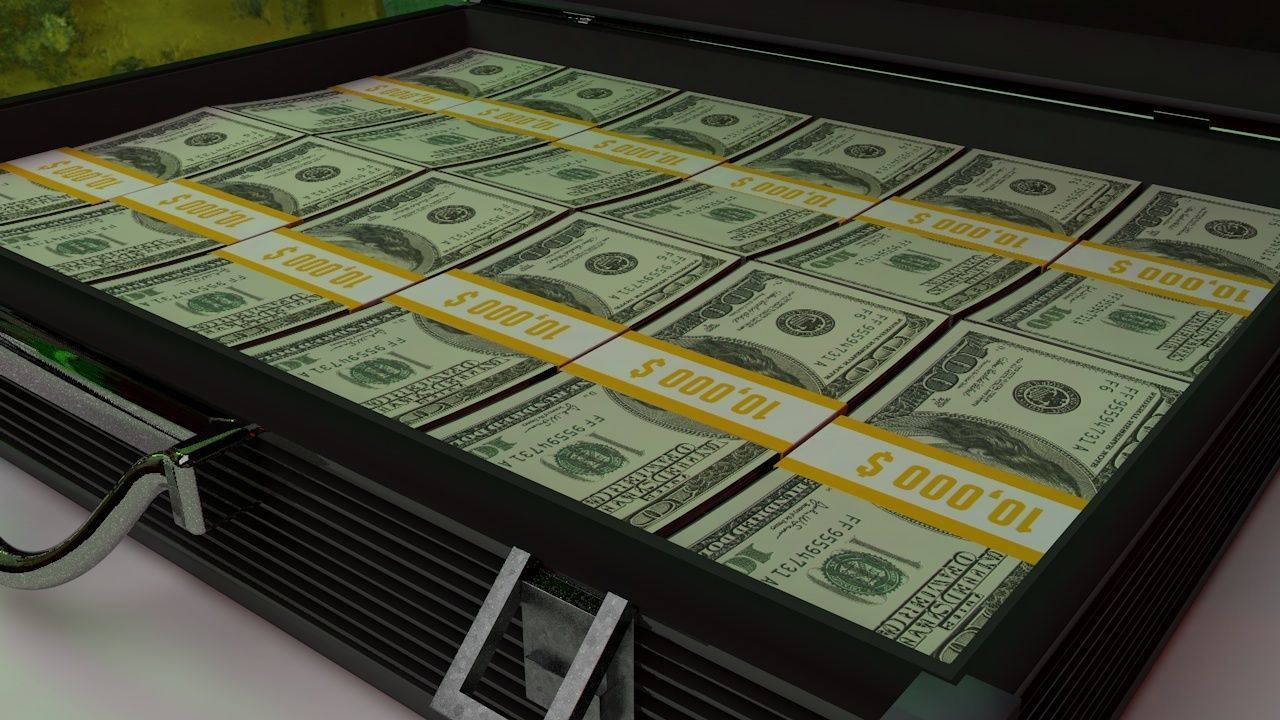 cash money in brief case 3D model_3
