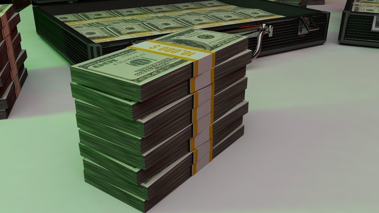 cash money in brief case 3D model_2