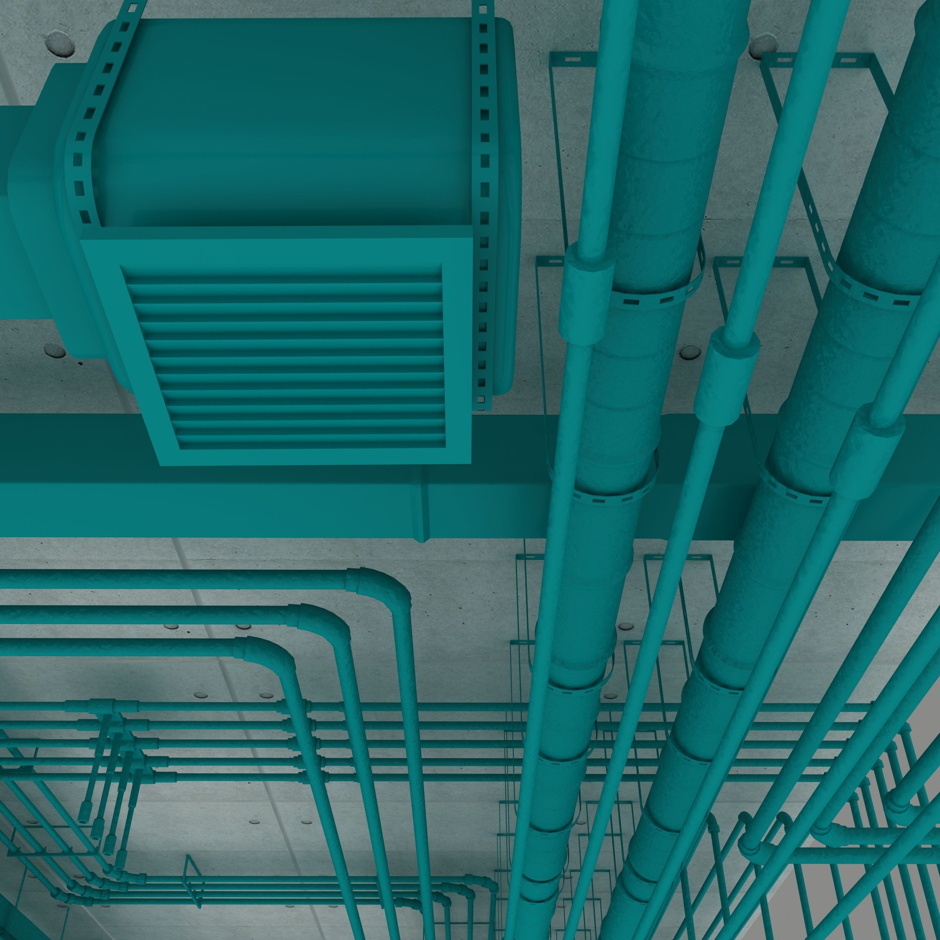 Pipes industrial ceiling 3D model_1