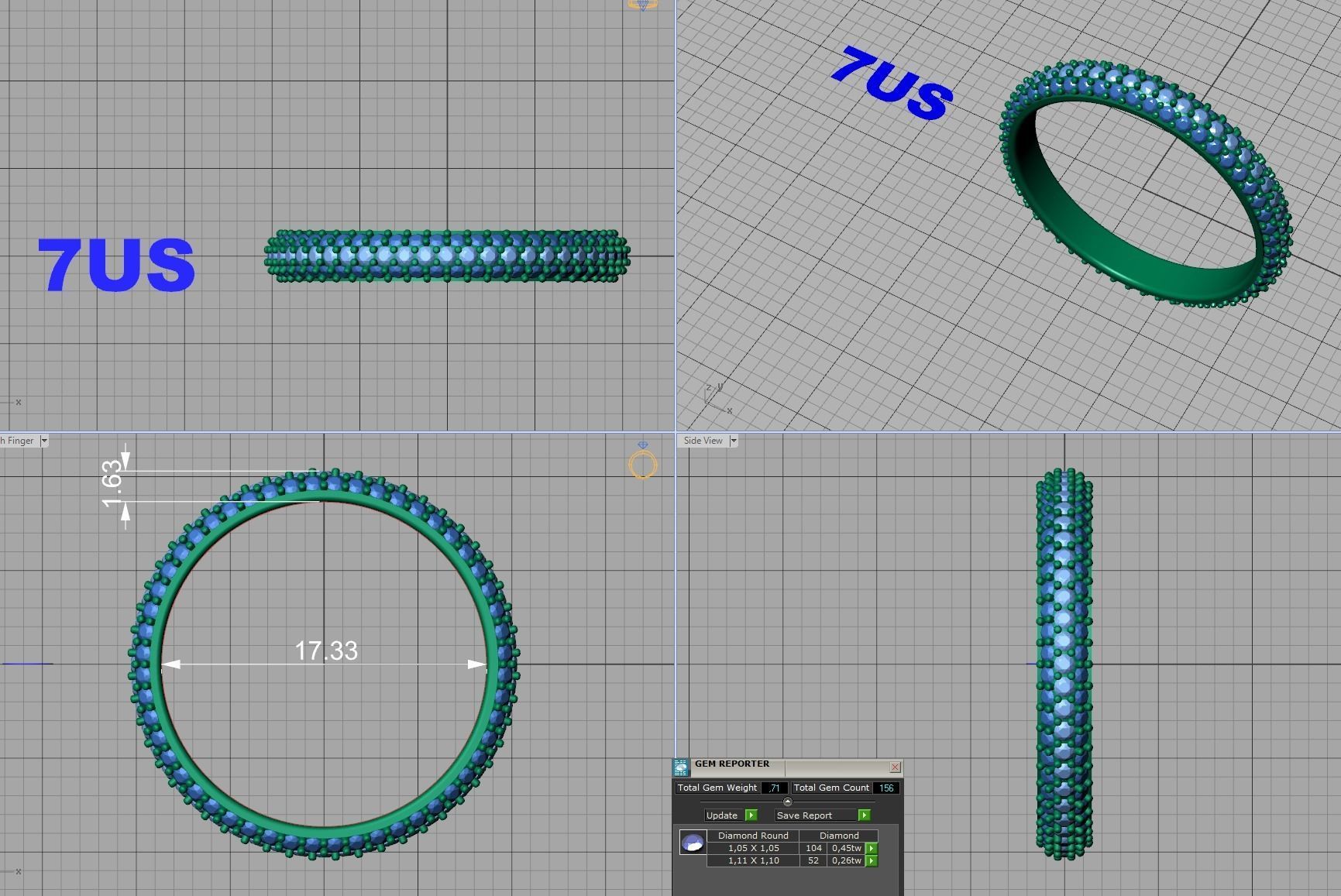 Full Eternity 3 Row Diamond band ring  3D print model_9