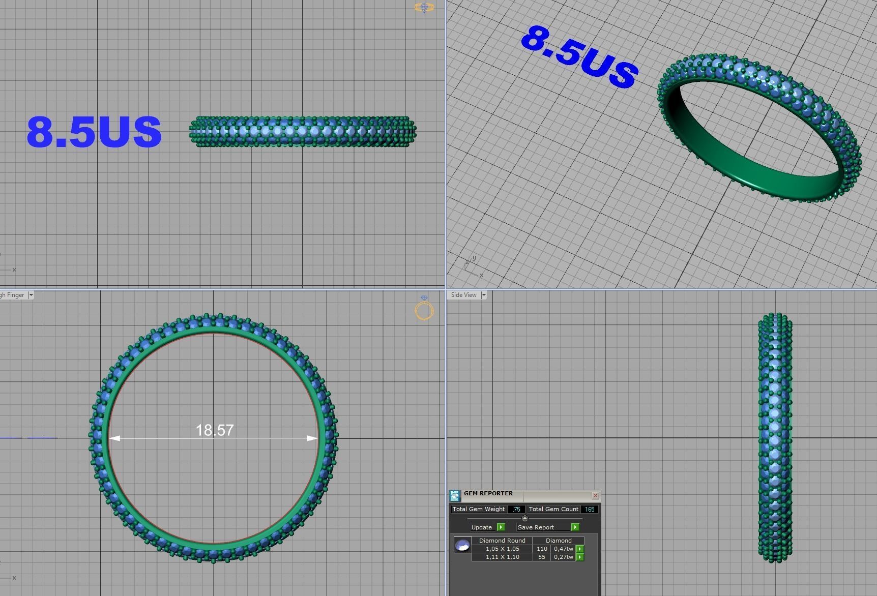 Full Eternity 3 Row Diamond band ring  3D print model_12