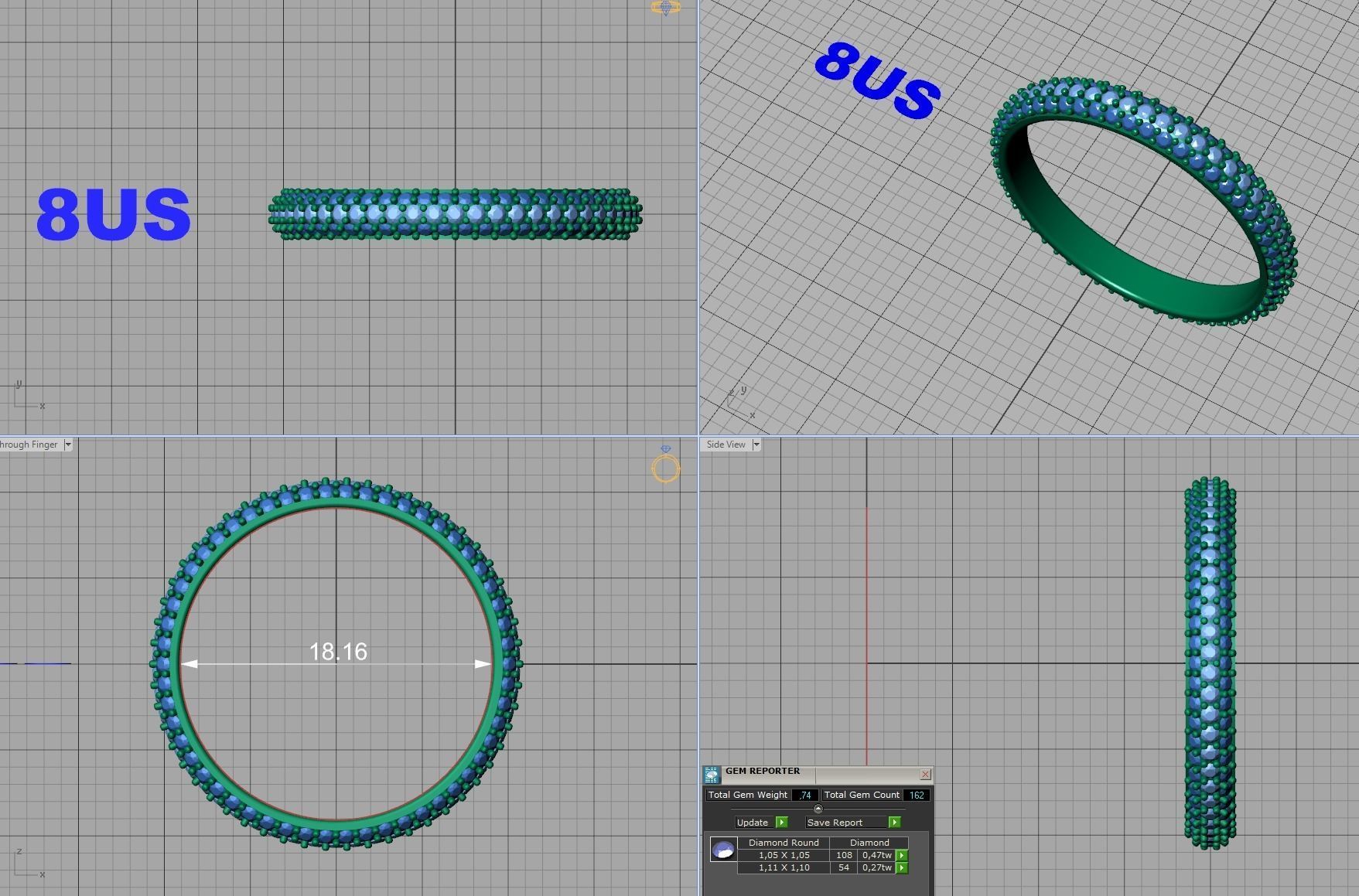 Full Eternity 3 Row Diamond band ring  3D print model_11