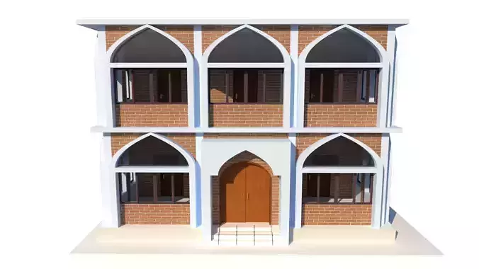 Mosque 3D Model house with arches and windows