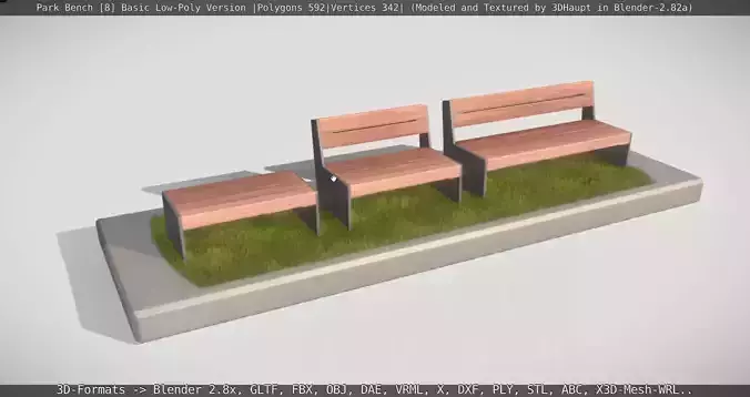 Park Bench -8- Basic Low-Poly Version -Wood-Metal Mixed -