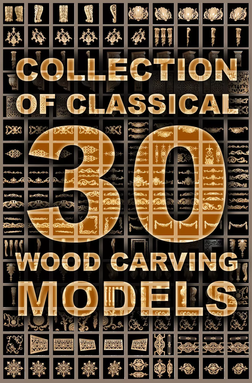 Collection of 30 models classical wood carving decor 3D model_0