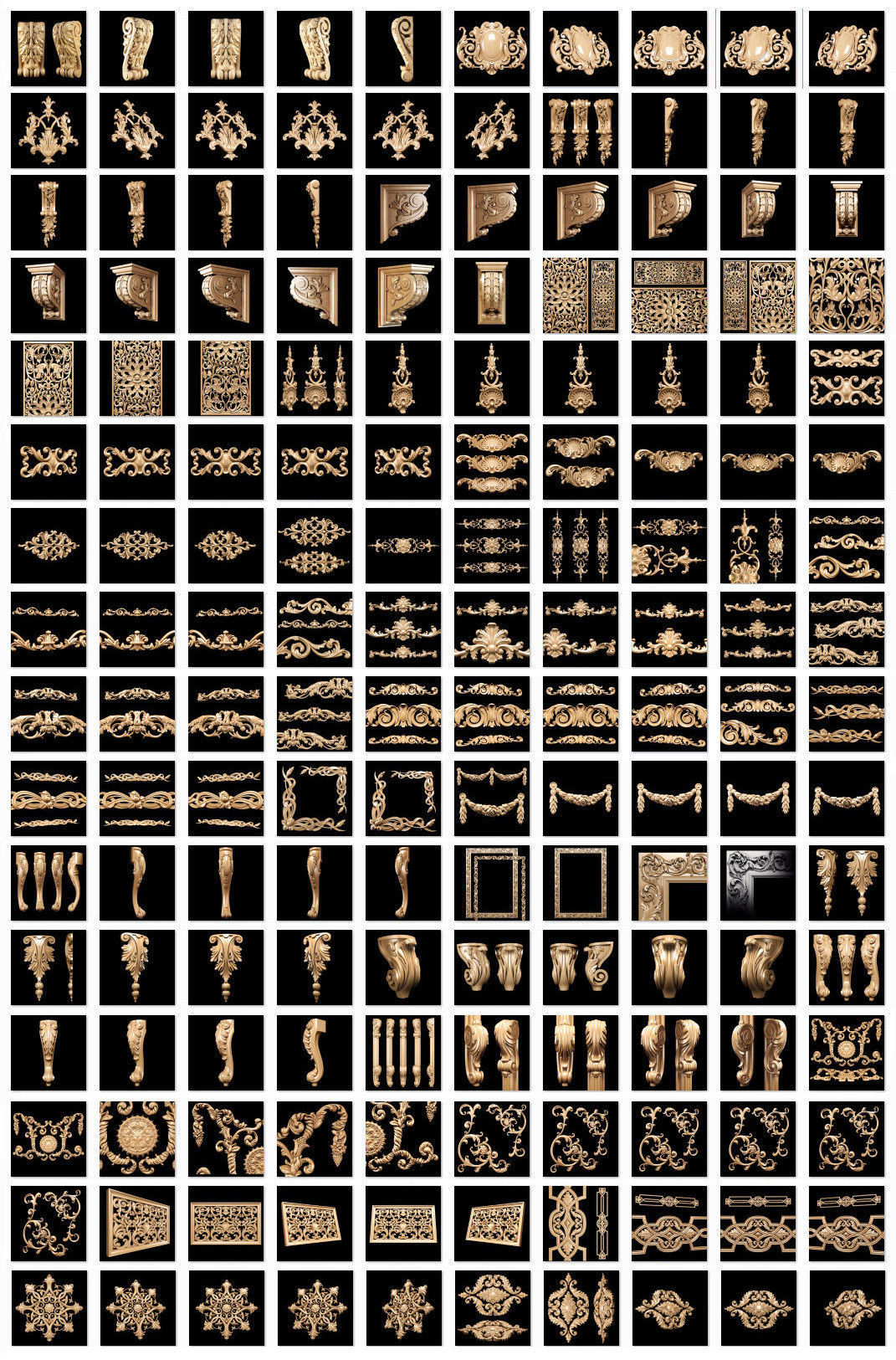 Collection of 30 models classical wood carving decor 3D model_1