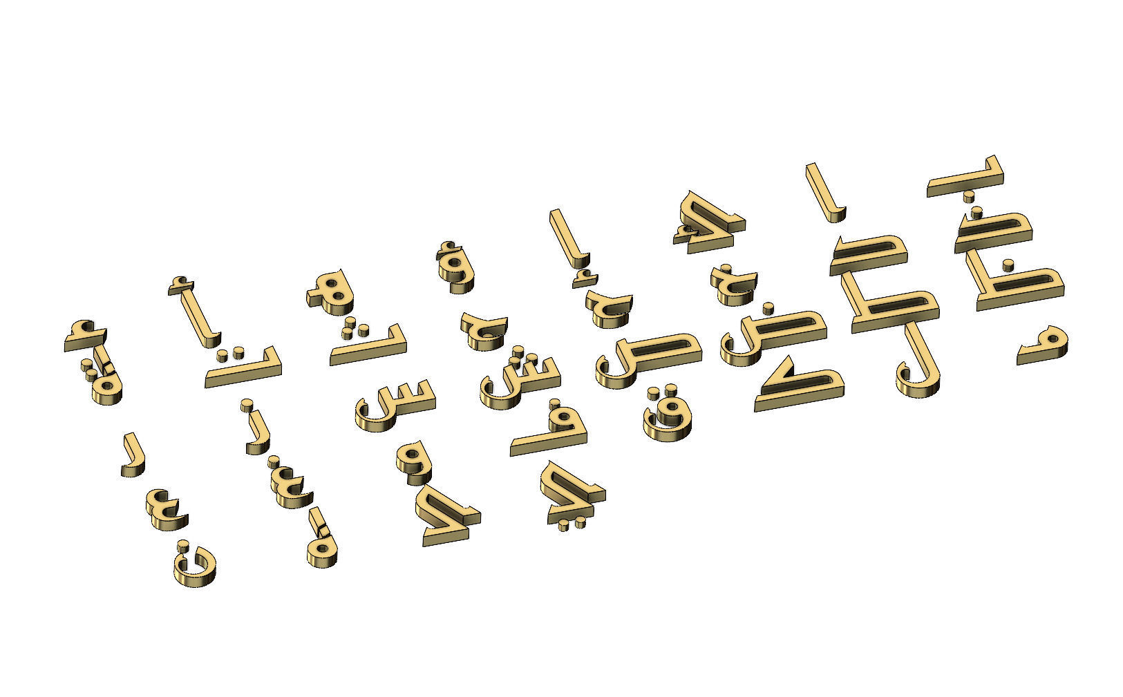 Arabic kufi letters alphabet 3D print model_2