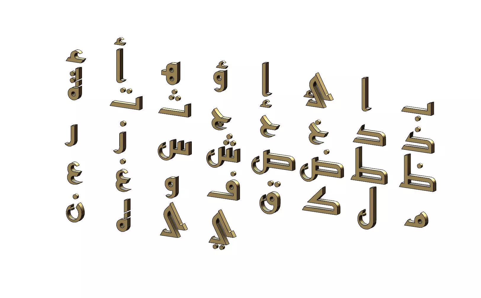 Arabic kufi letters alphabet 3D print model_0