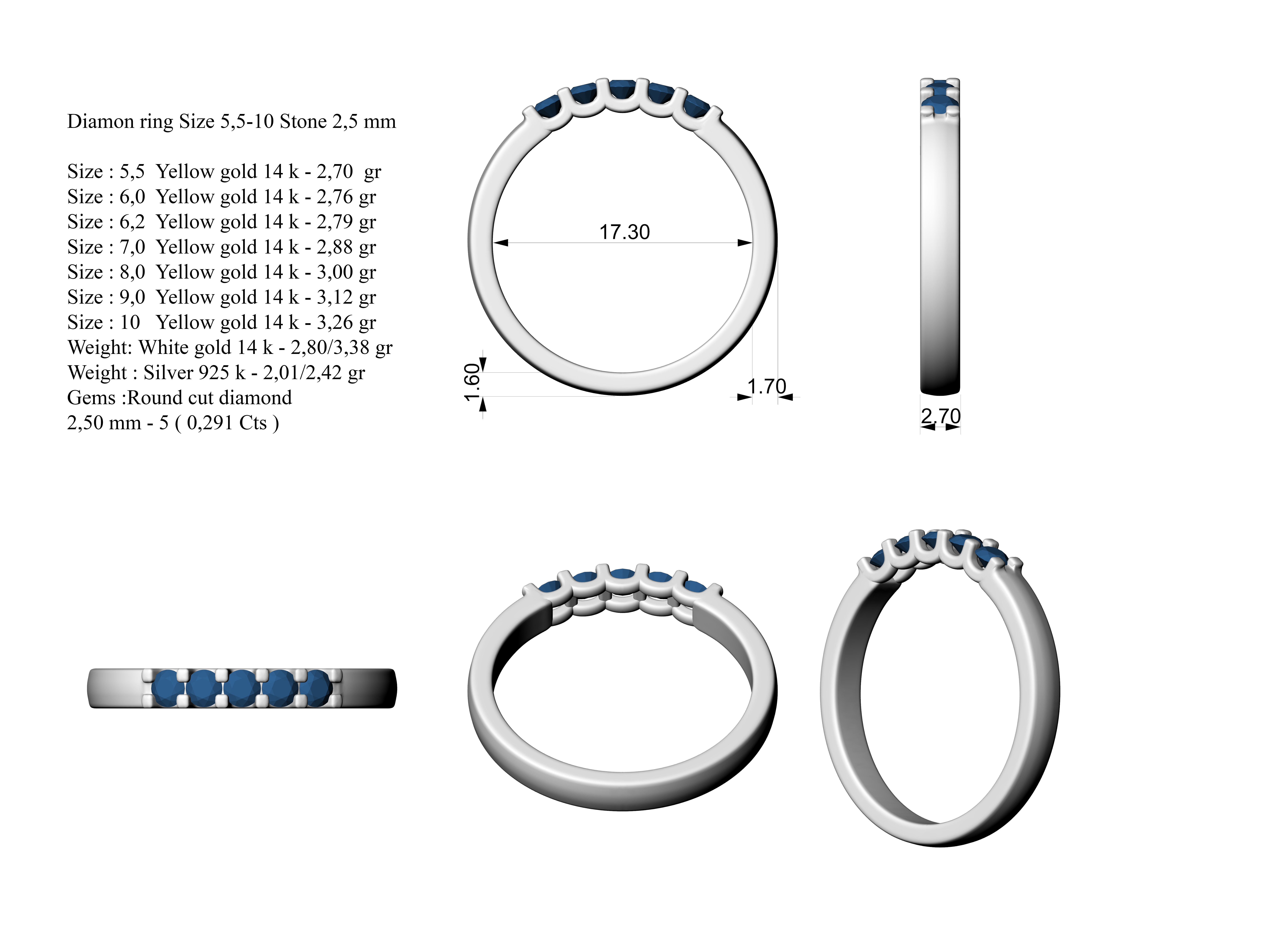 5 Diamond ring  Size 5-10  3D print model_5
