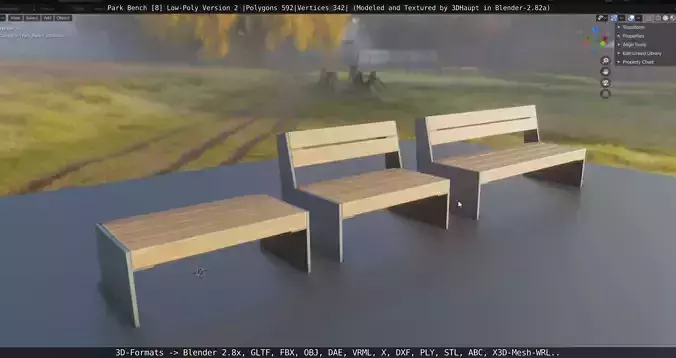 Park Bench -8- Basic Low-Poly Version 2 -Wood-Metal Mixed - Low-poly 3D model