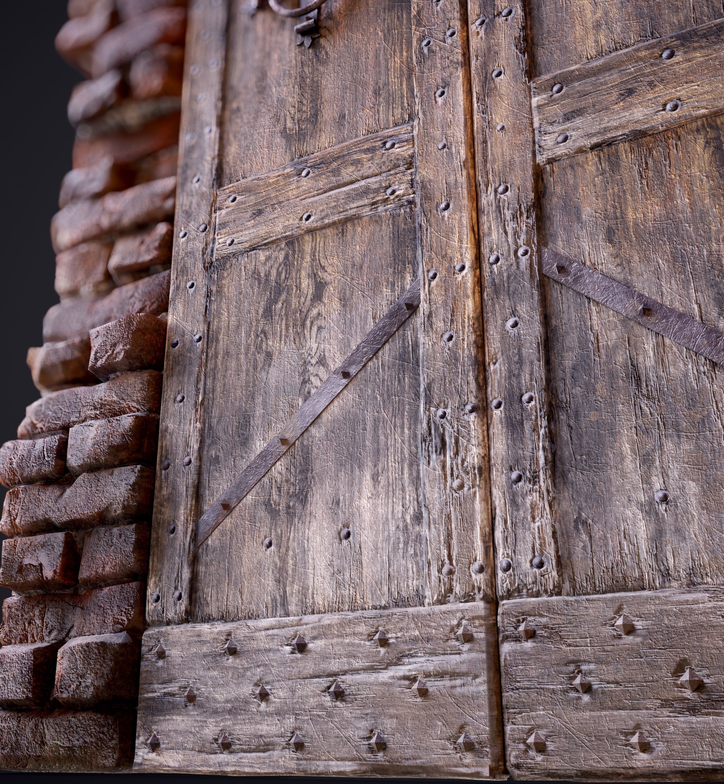 Old Medieval Door with an Arch Low-poly 3D model_14