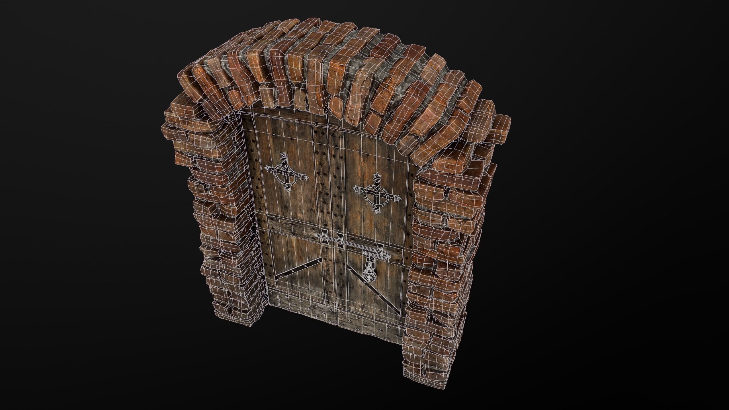 Old Medieval Door with an Arch Low-poly 3D model_60