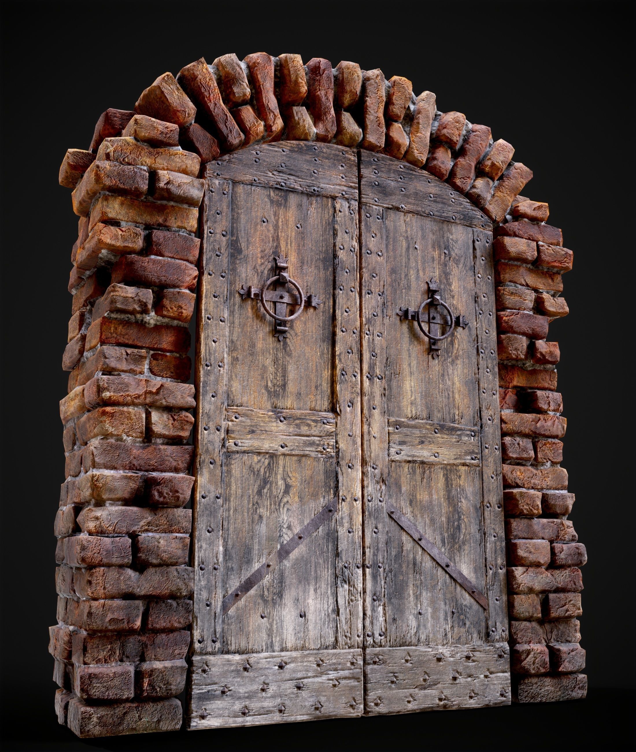 Old Medieval Door with an Arch Low-poly 3D model_29