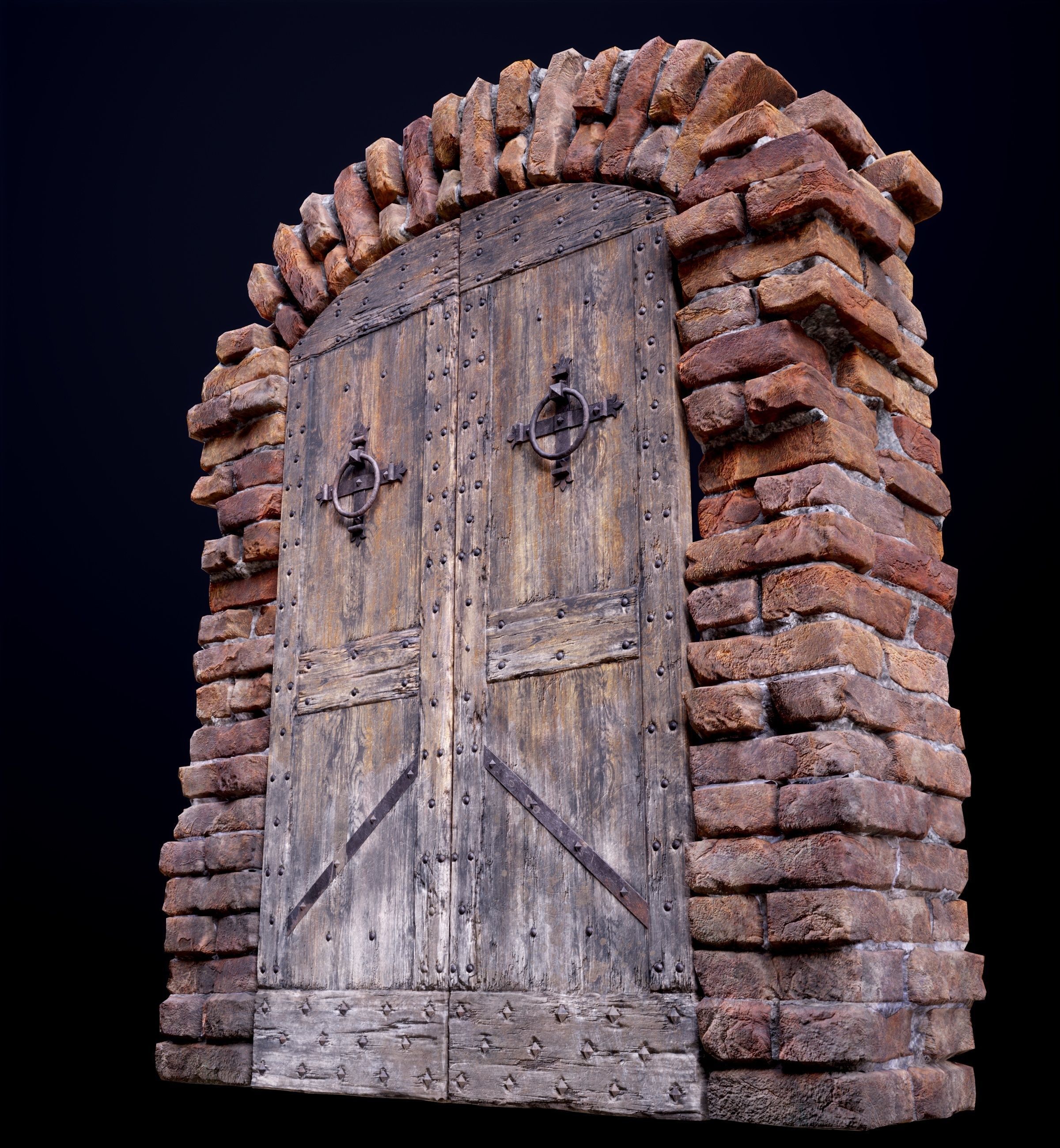 Old Medieval Door with an Arch Low-poly 3D model_12