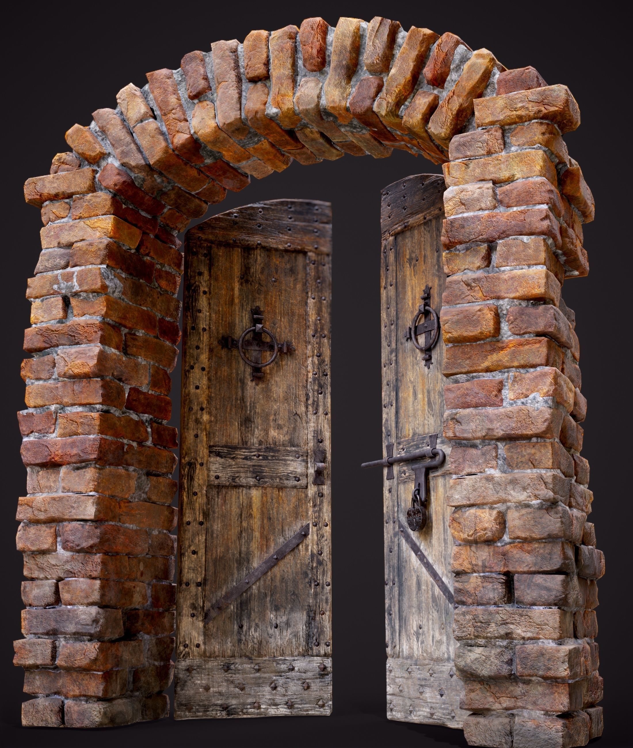 Old Medieval Door with an Arch Low-poly 3D model_42