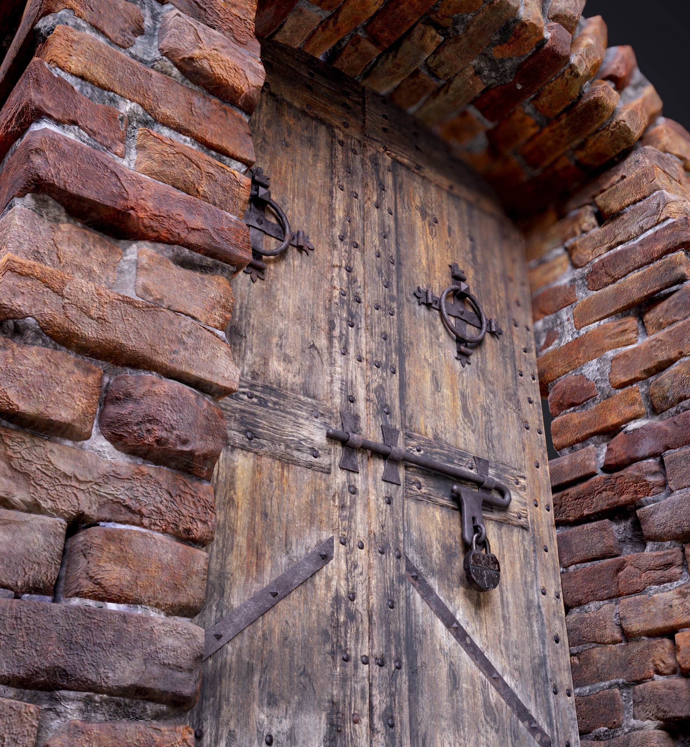 Old Medieval Door with an Arch Low-poly 3D model_20