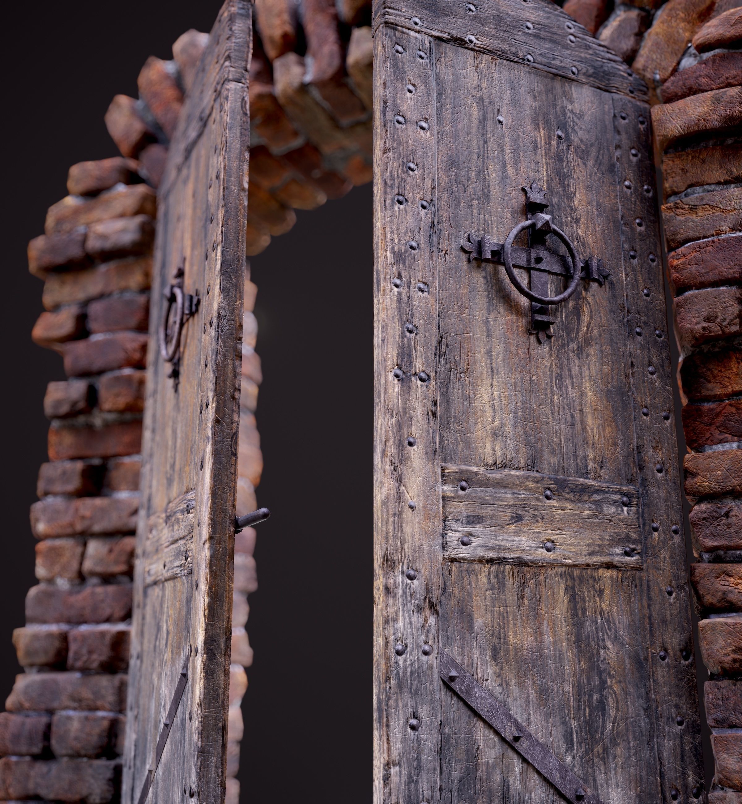 Old Medieval Door with an Arch Low-poly 3D model_1